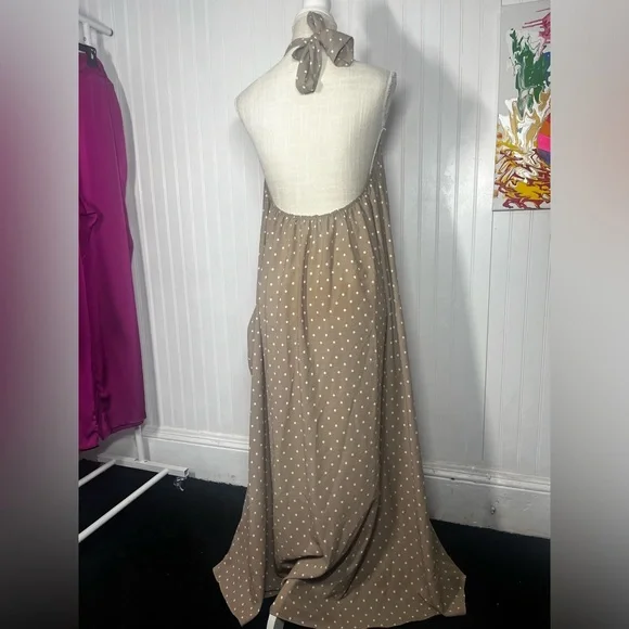 Karen Tee Marylin Polka Dot Halter Dress Bohemian pockets beach resortwear vibe - Picture 4 of 4